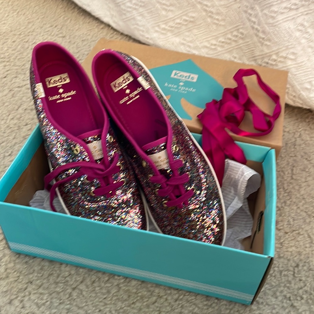 Kate Spade x Keds pink glitter sneakers